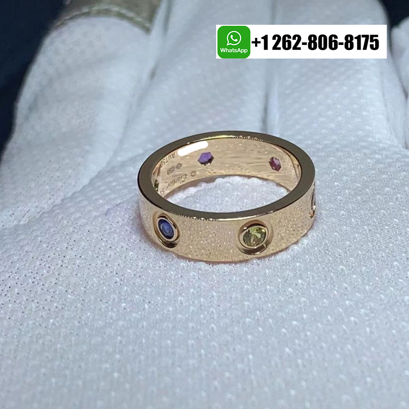 Cartier LOVE 18K Rose Gold 6 Multi Color Gemstones 5.5MM Ring B4087800