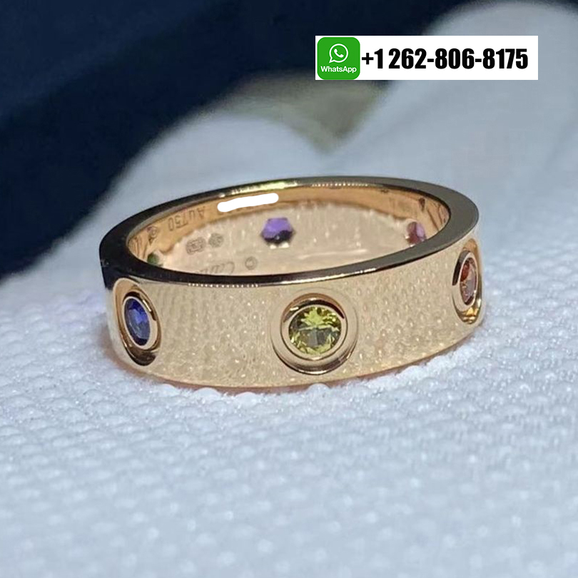 Cartier LOVE 18K Rose Gold 6 Multi Color Gemstones 5.5MM Ring B4087800