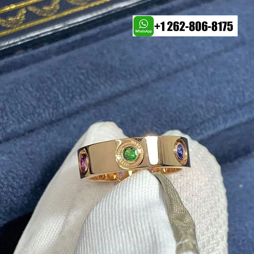 Cartier LOVE 18K Rose Gold 6 Multi Color Gemstones 5.5MM Ring B4087800