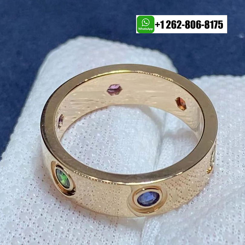 Cartier LOVE 18K Rose Gold 6 Multi Color Gemstones 5.5MM Ring B4087800