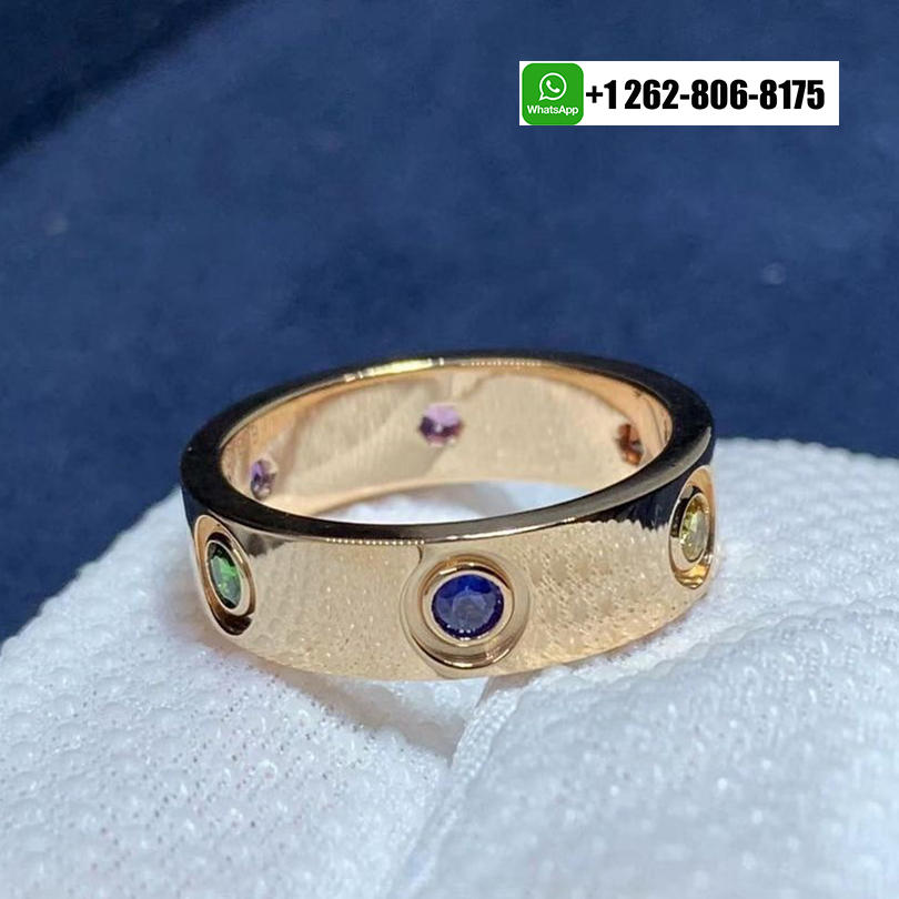 Cartier LOVE 18K Rose Gold 6 Multi Color Gemstones 5.5MM Ring B4087800