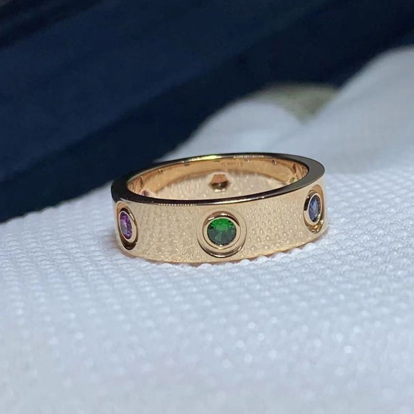 Cartier LOVE 18K Rose Gold 6 Multi Color Gemstones 5.5MM Ring B4087800