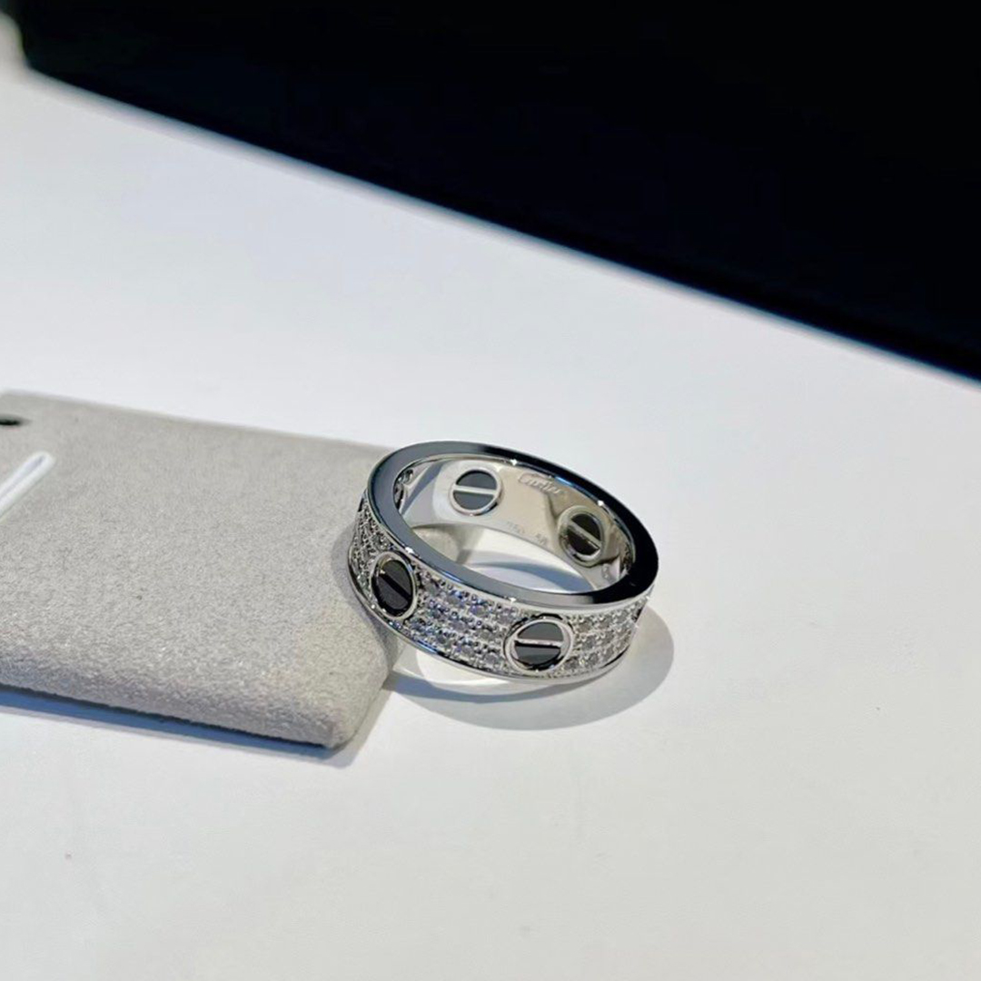 Cartier LOVE 18K White Gold Pave Diamond Black Ceramic 6.5mm Band Ring B4207600