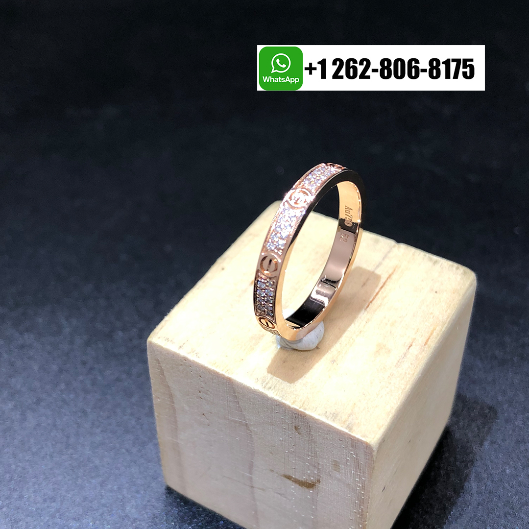 Cartier LOVE 18k Rose Gold Diamond Paved 2.6MM Small Mode Ring B4218100