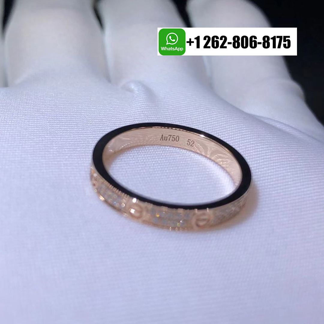 Cartier LOVE 18k Rose Gold Diamond Paved 2.6MM Small Mode Ring B4218100