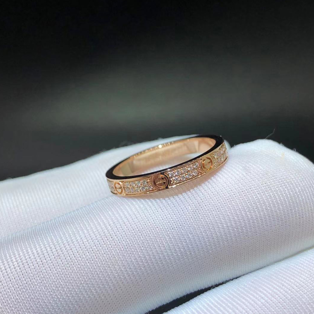 Cartier LOVE 18k Rose Gold Diamond Paved 2.6MM Small Mode Ring B4218100
