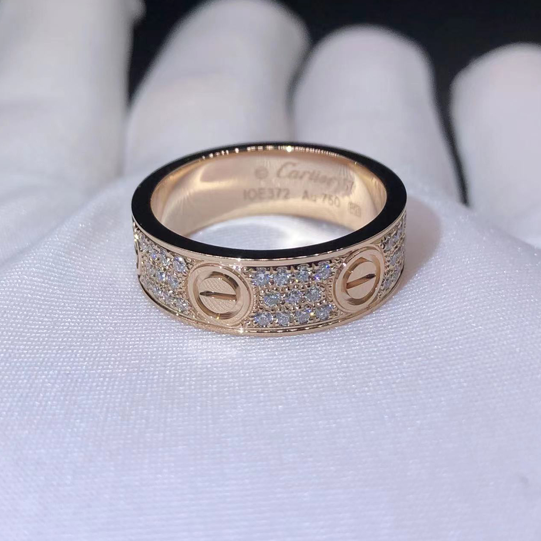 Cartier LOVE 18k Rose Gold Pave Diamond 6.5mm Band Ring B4087600