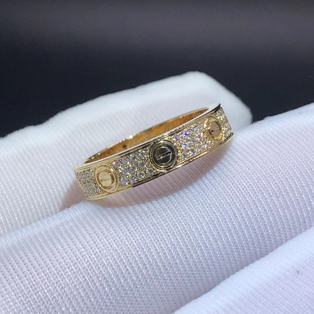 Cartier LOVE Wedding Band 18K Yellow Gold Pave Diamond 4mm Ring B4083300