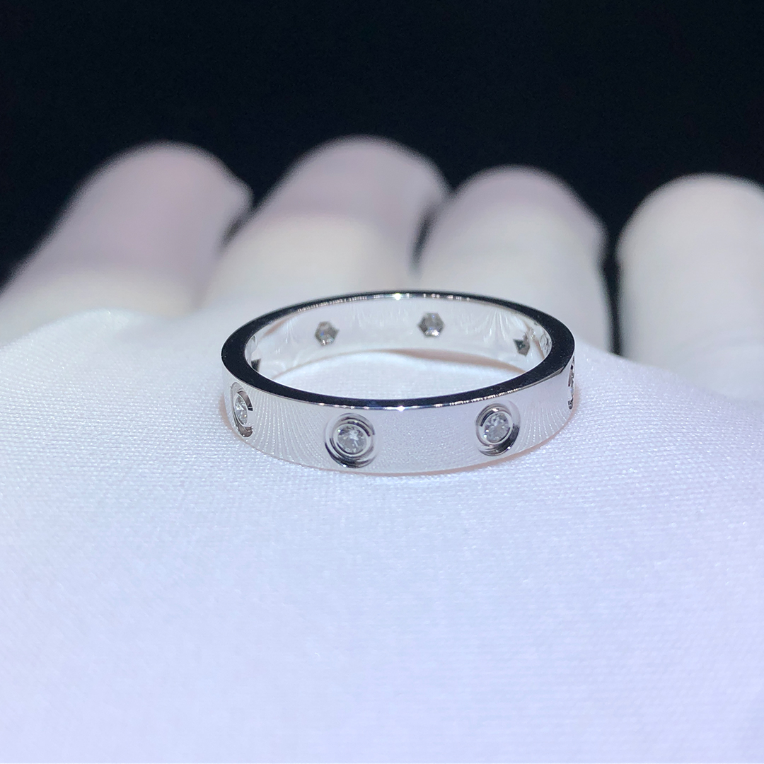 Cartier Love 8 Diamonds 18K White Gold 4mm Wedding Band Ring B4050600