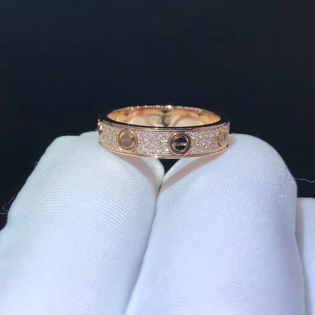 Cartier Love Wedding Band 18k Rose Gold Pave Diamond 4mm Ring B4085800