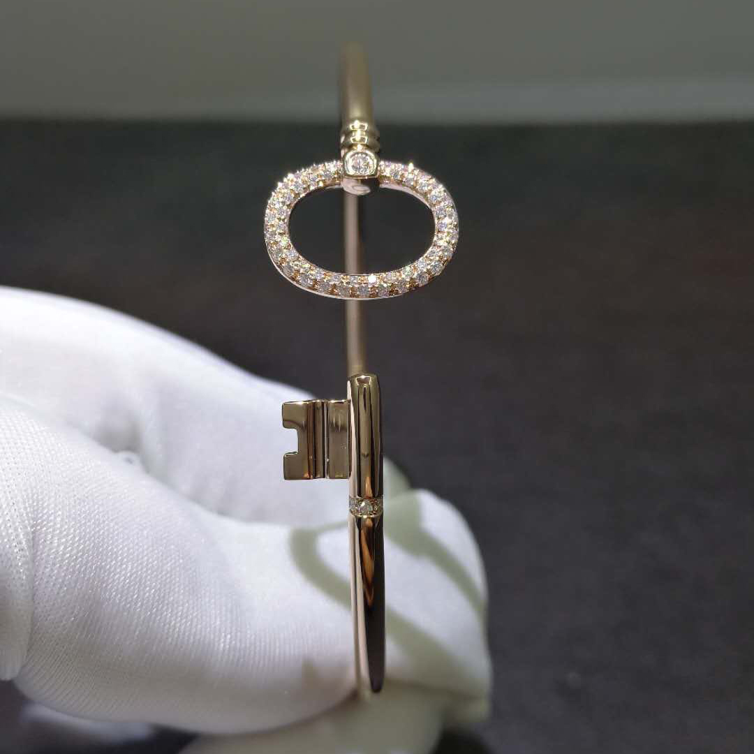 Tiffany & Co. 18K Rose Gold Diamond Keys Wire Bracelet