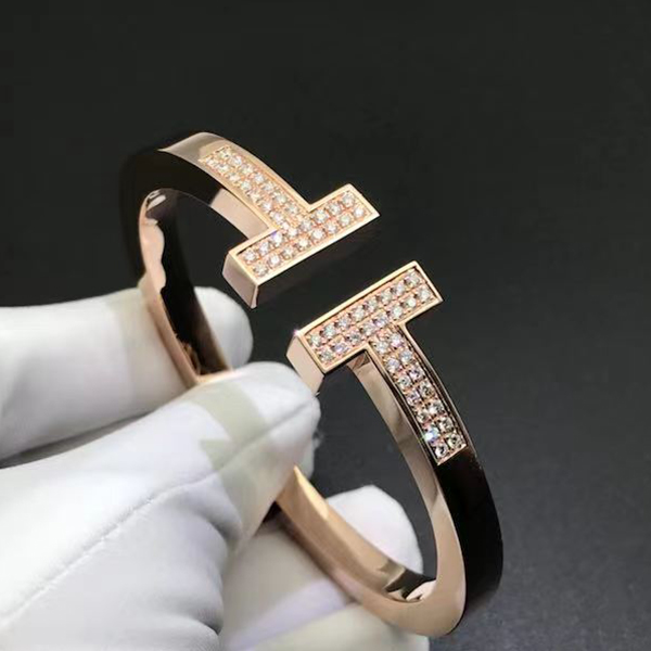 Tiffany & Co. 18K Rose Gold Pave Diamond T Square Bracelet 60153369