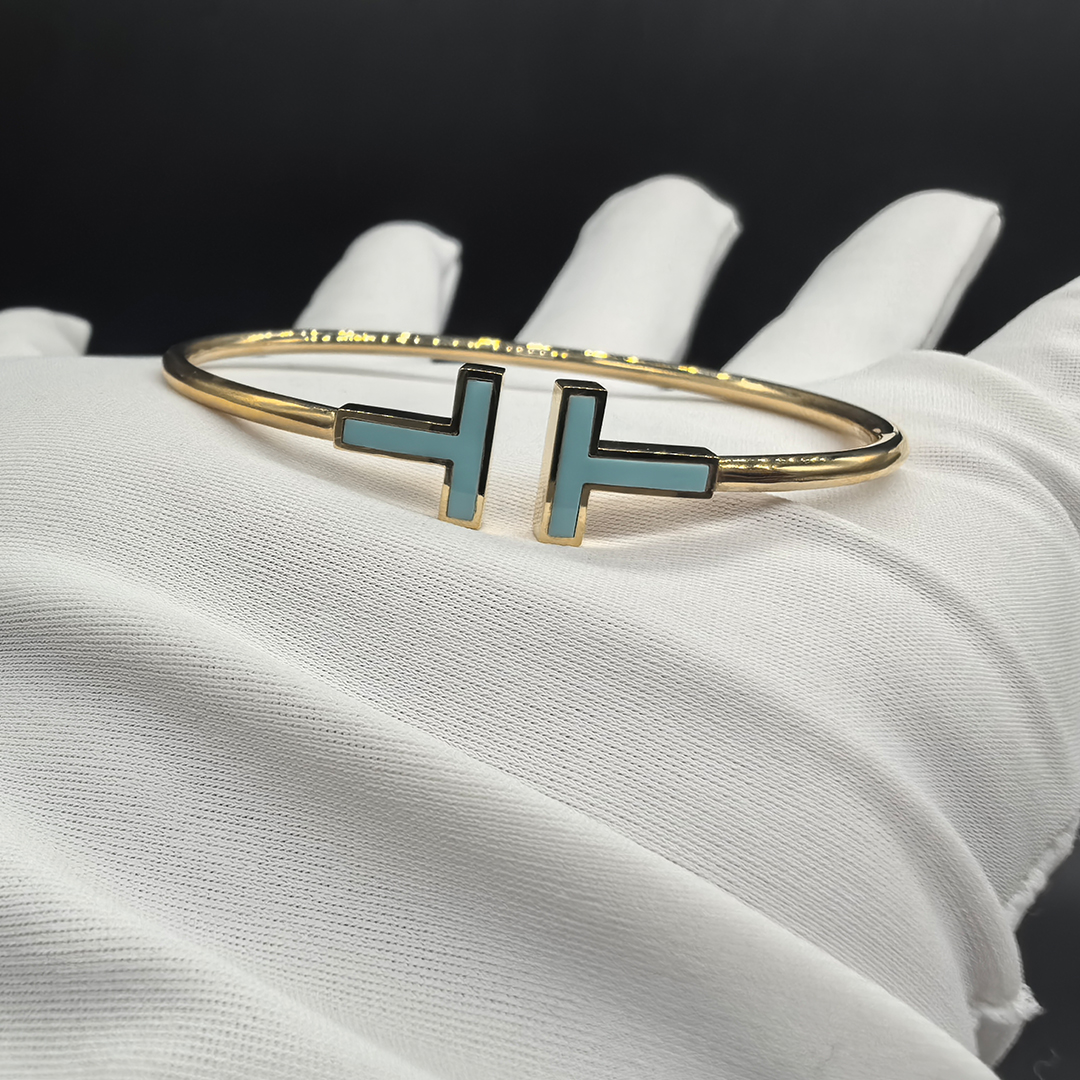 Tiffany & Co. 18K Yellow Gold Turquoise T Wire Bracelet 64028863