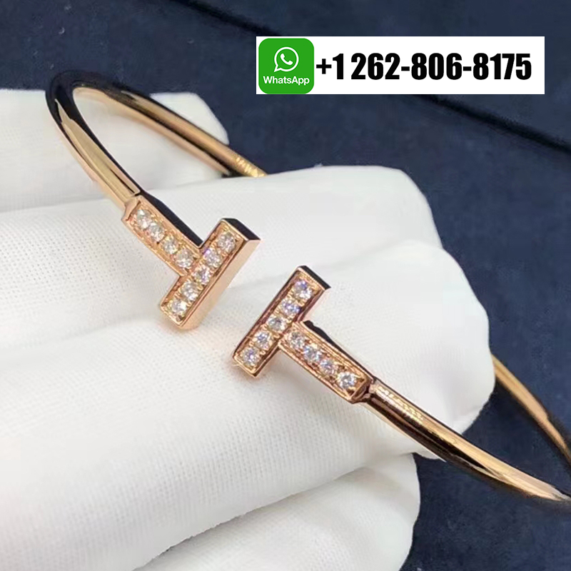 Tiffany & Co. 18k Rose Gold Diamond Double T Wire Bracelet 60010767