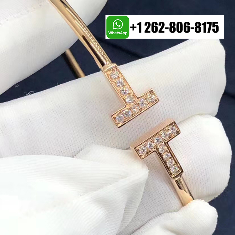Tiffany & Co. 18k Rose Gold Diamond Double T Wire Bracelet 60010767