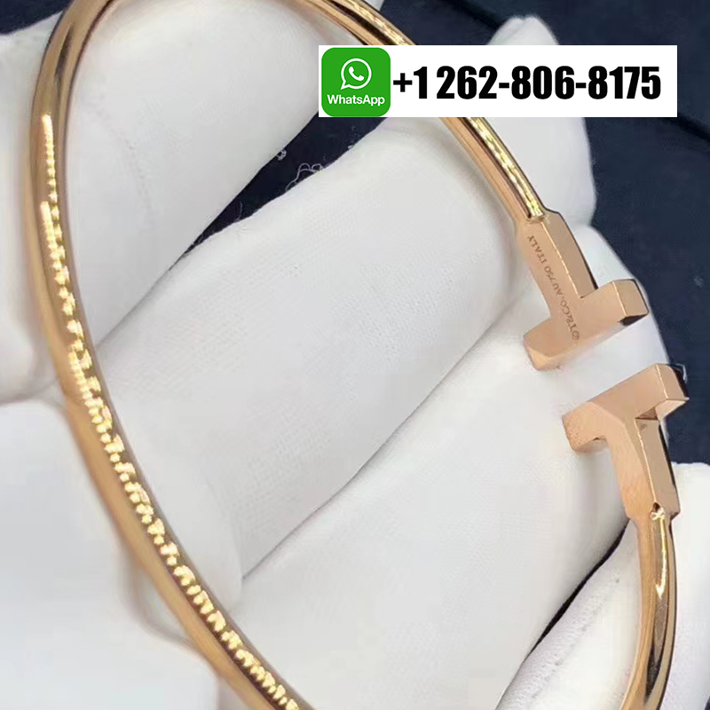 Tiffany & Co. 18k Rose Gold Diamond Double T Wire Bracelet 60010767