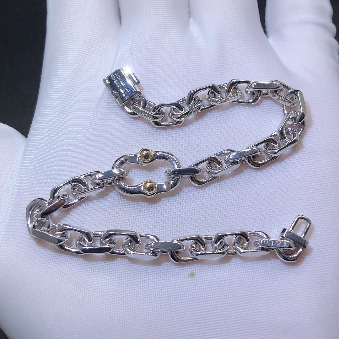 Tiffany & Co. 18k White Yellow Gold 1837 Makers Narrow Chain Bracelet