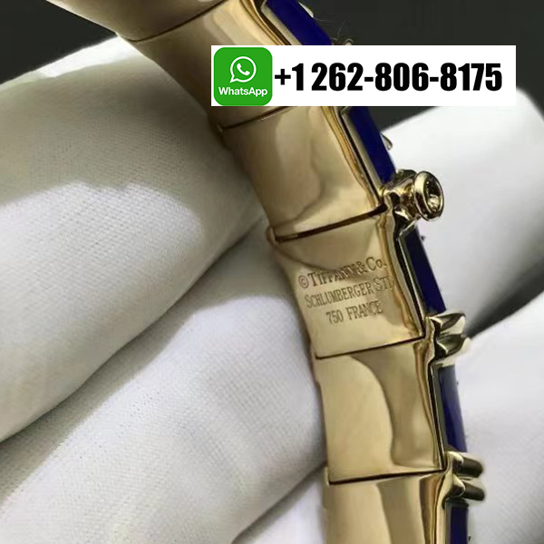 Tiffany & Co. Jean Schlumberger 18k Yellow Gold Blue Enamel X Motif Croisillon Bracelet