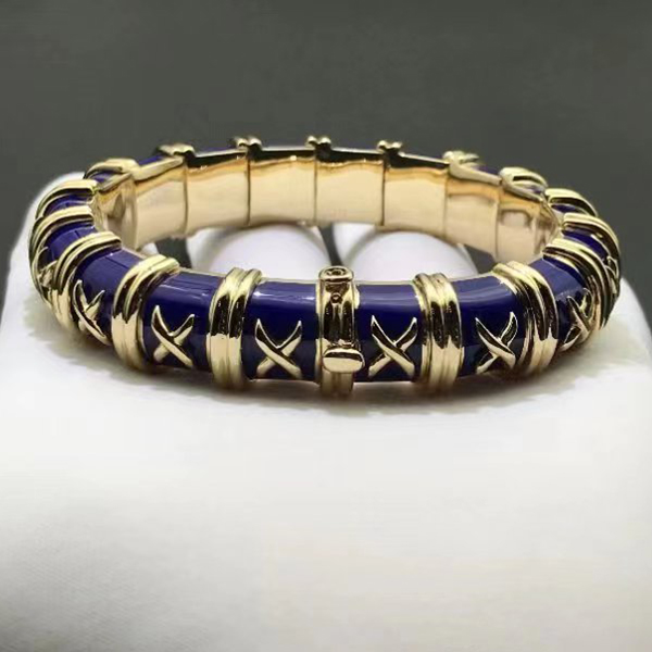 Tiffany & Co. Jean Schlumberger 18k Yellow Gold Blue Enamel X Motif Croisillon Bracelet