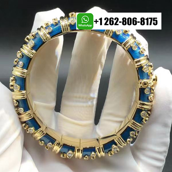Tiffany & Co. Jean Schlumberger 18k Yellow Gold Diamond & Blue Paillonne Enamel Bracelet