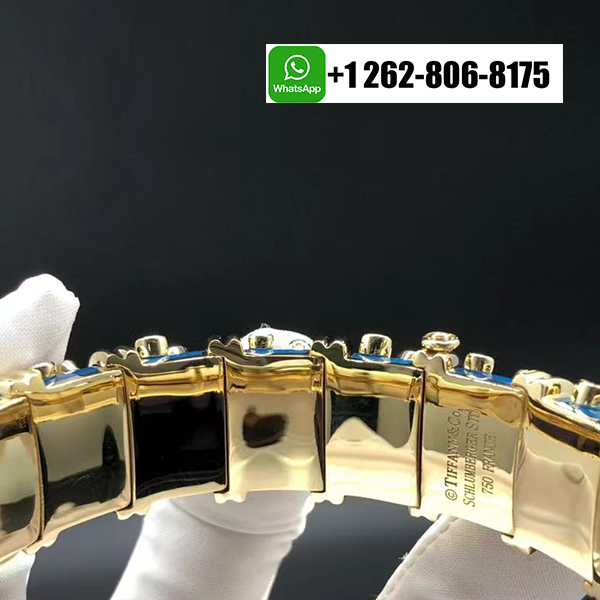 Tiffany & Co. Jean Schlumberger 18k Yellow Gold Diamond & Blue Paillonne Enamel Bracelet