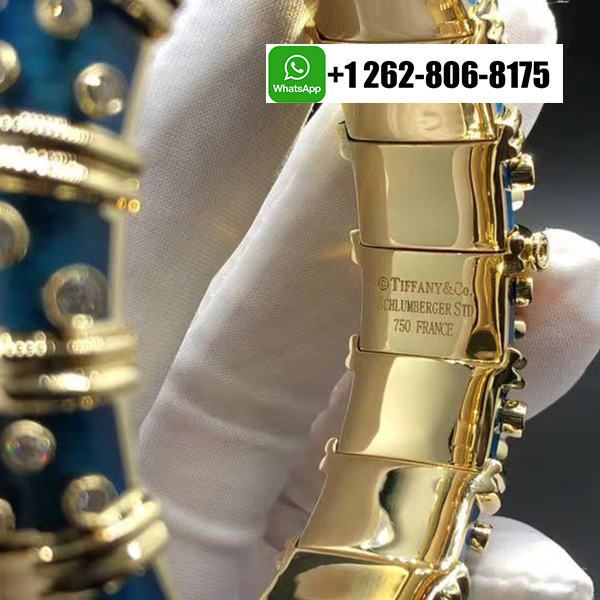 Tiffany & Co. Jean Schlumberger 18k Yellow Gold Diamond & Blue Paillonne Enamel Bracelet