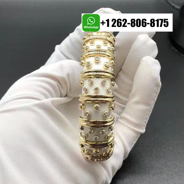 Tiffany & Co. Jean Schlumberger 18k Yellow Gold Diamond & White Enamel Wide Bracelet