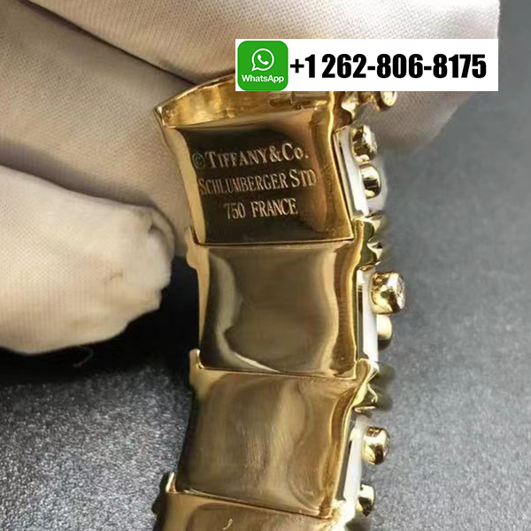 Tiffany & Co. Jean Schlumberger 18k Yellow Gold Diamond & White Enamel Wide Bracelet