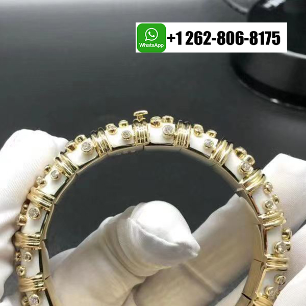 Tiffany & Co. Jean Schlumberger 18k Yellow Gold Diamond & White Enamel Wide Bracelet