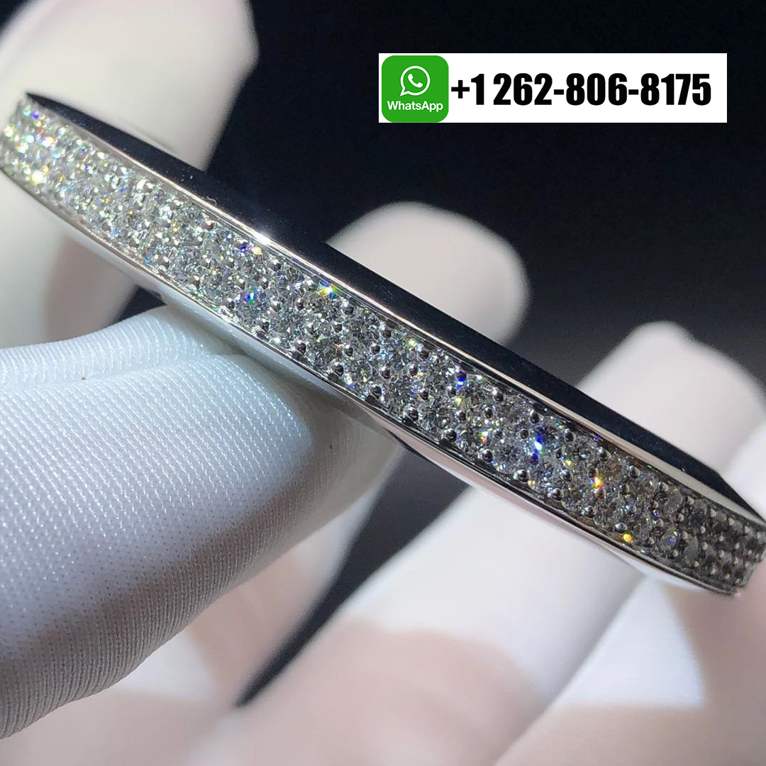 Tiffany & Co. Lock 18K White Gold Pave Diamonds and Green Tsavorite Limited Edition Bangle Bracelet