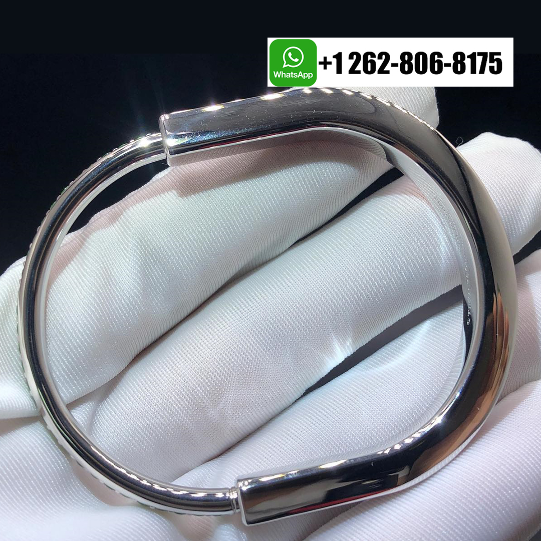 Tiffany & Co. Lock 18K White Gold Pave Diamonds and Green Tsavorite Limited Edition Bangle Bracelet