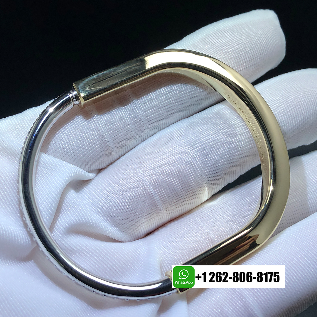Tiffany & Co. Lock 18k Yellow and White Gold with Half Pavé Diamonds Bangle Bracelet 70181142
