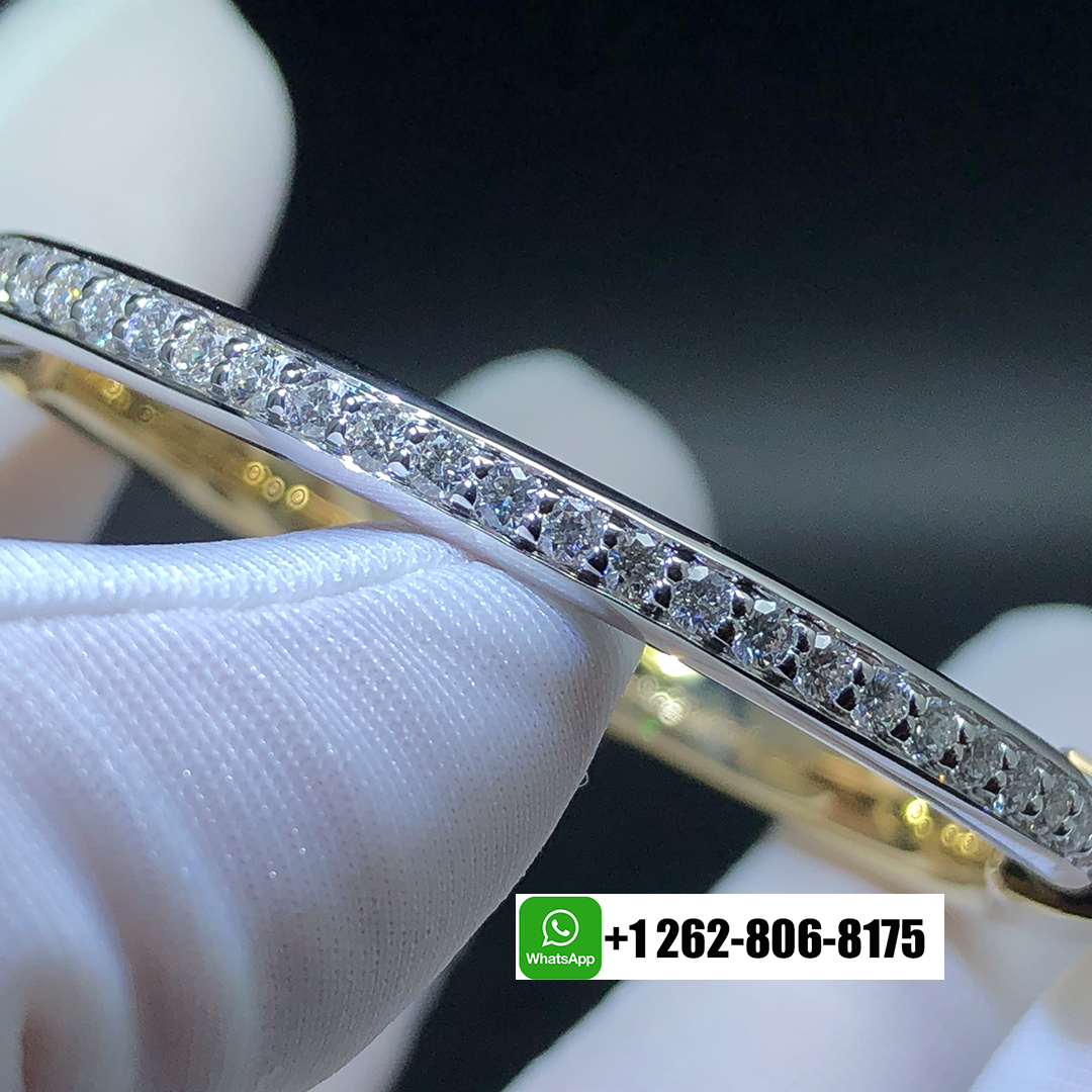 Tiffany & Co. Lock 18k Yellow and White Gold with Half Pavé Diamonds Bangle Bracelet 70181142