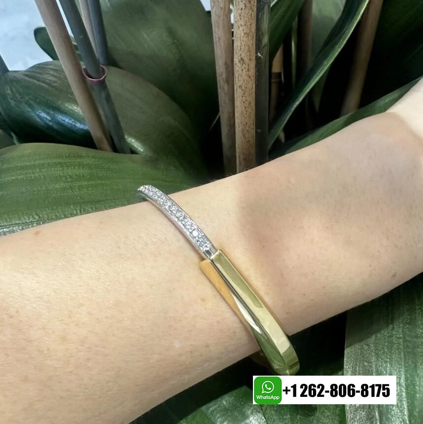 Tiffany & Co. Lock 18k Yellow and White Gold with Half Pavé Diamonds Bangle Bracelet 70181142