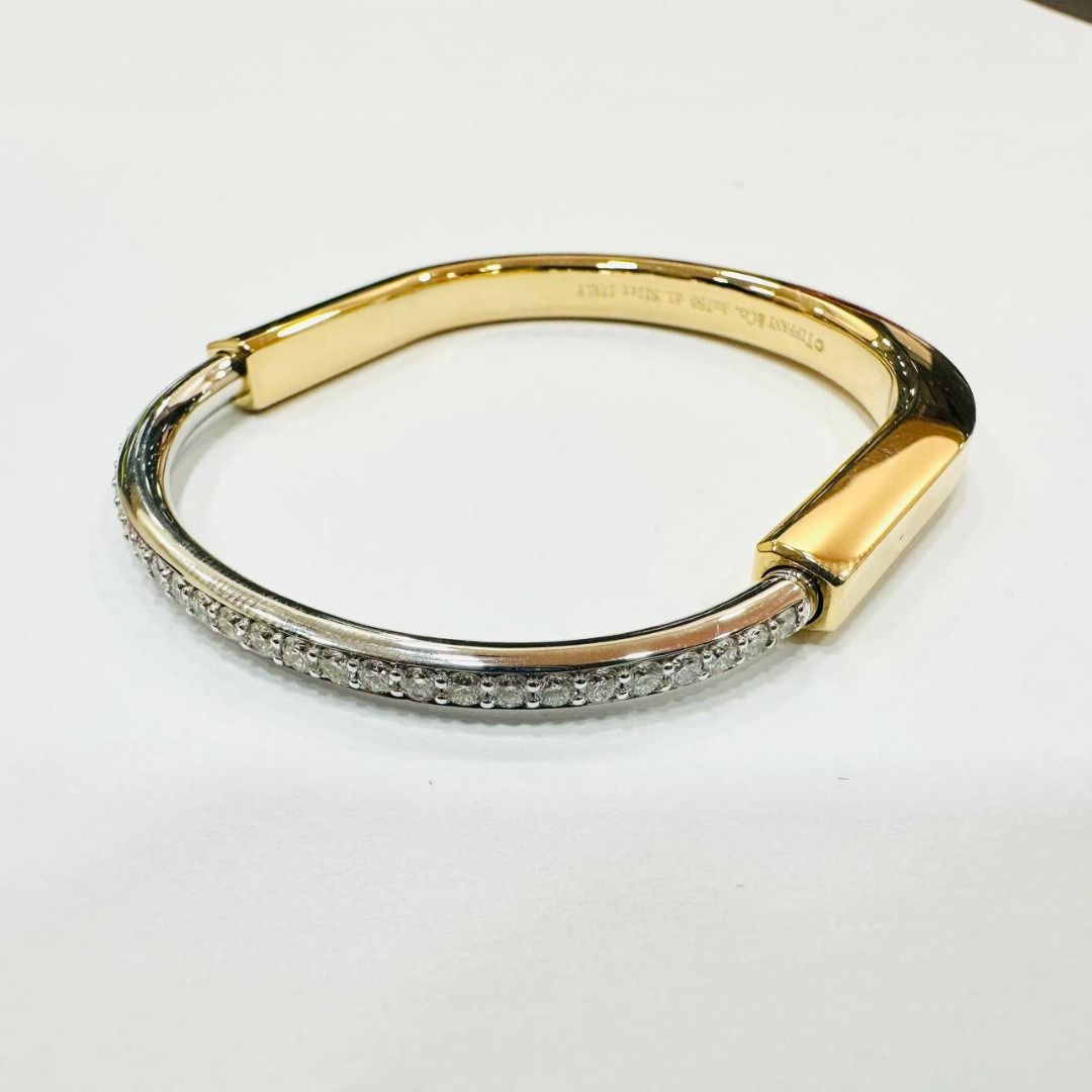 Tiffany & Co. Lock 18k Yellow and White Gold with Half Pavé Diamonds Bangle Bracelet 70181142