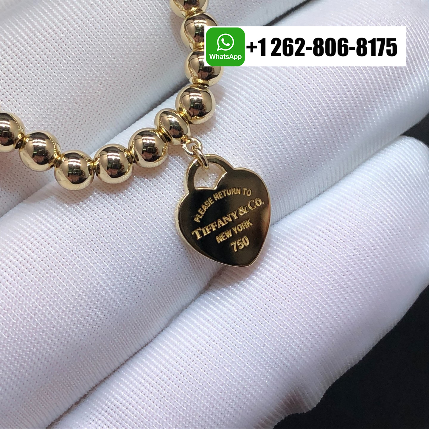 Tiffany & Co. Real 18K Yellow Gold 4mm Bead Return To Tiffany Heart Tag Bracelet