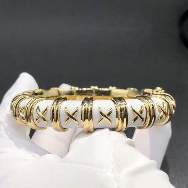 Tiffany & Co. Schlumberger 18K Yellow Gold White Enamel Croisillon Bracelet