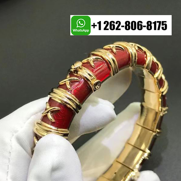 Tiffany & Co. Schlumberger Croisillon 18k Yellow Gold Red Enamel Bracelet