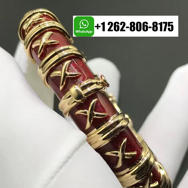 Tiffany & Co. Schlumberger Croisillon 18k Yellow Gold Red Enamel Bracelet