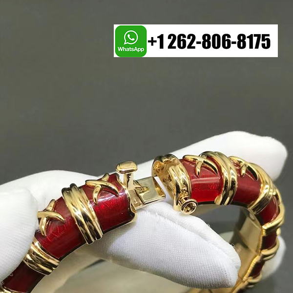 Tiffany & Co. Schlumberger Croisillon 18k Yellow Gold Red Enamel Bracelet