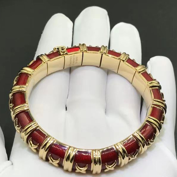 Tiffany & Co. Schlumberger Croisillon 18k Yellow Gold Red Enamel Bracelet