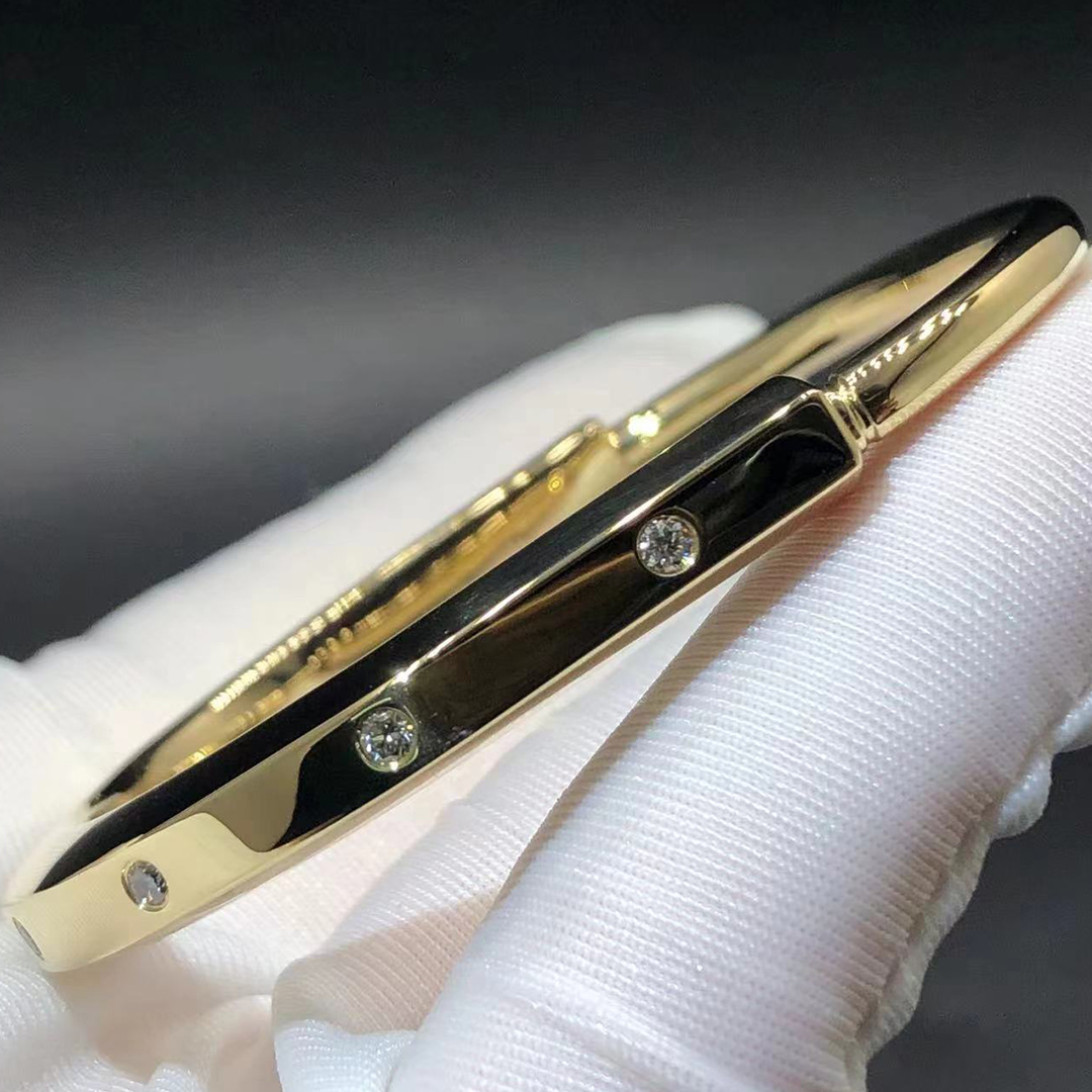 Tiffany & Co. Solid 18K Yellow Gold Diamond Lock Bangle Bracelet