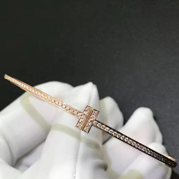 Tiffany & Co. T Hinged Wire 18K Rose Gold Diamond Bangle Bracelet 62273046