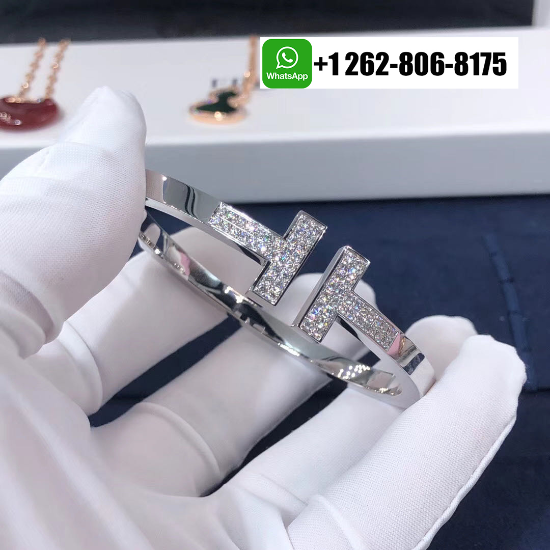 Tiffany & Co. T Square 18k White Gold Pave Diamonds Bracelet 60010797