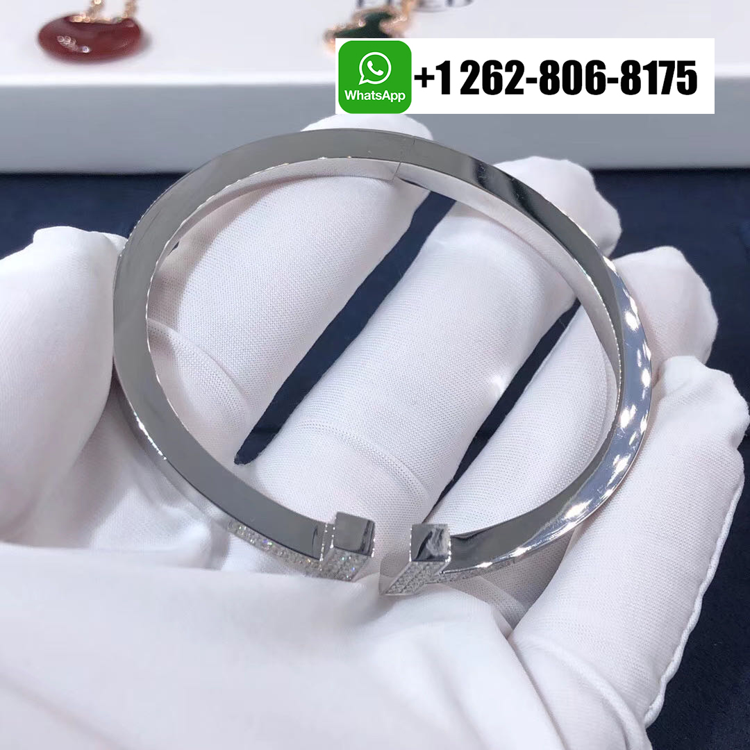 Tiffany & Co. T Square 18k White Gold Pave Diamonds Bracelet 60010797