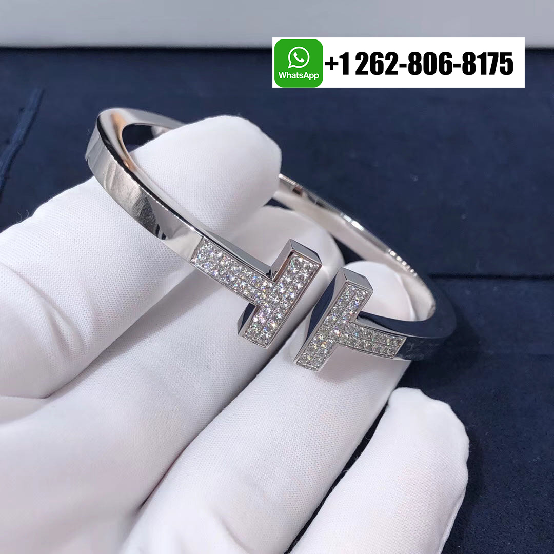 Tiffany & Co. T Square 18k White Gold Pave Diamonds Bracelet 60010797