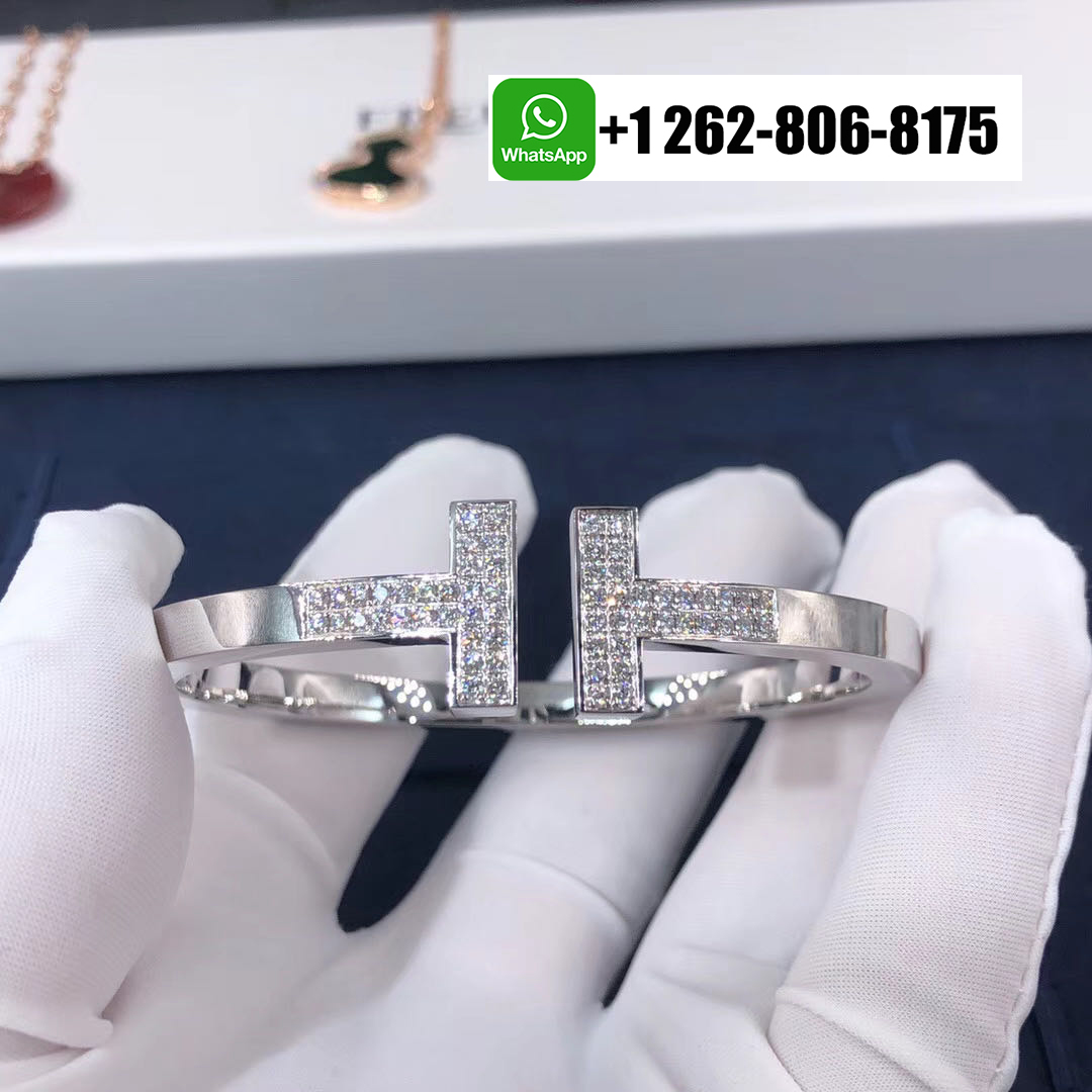 Tiffany & Co. T Square 18k White Gold Pave Diamonds Bracelet 60010797