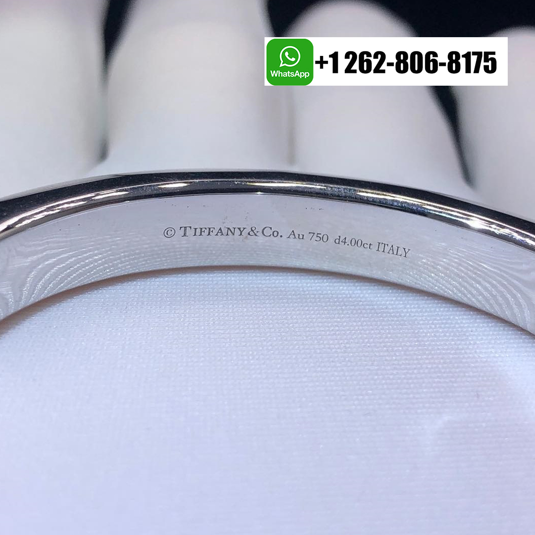 Tiffany & Co. Lock 18K White Gold Pave Diamonds and Green Tsavorite Limited Edition Bangle Bracelet