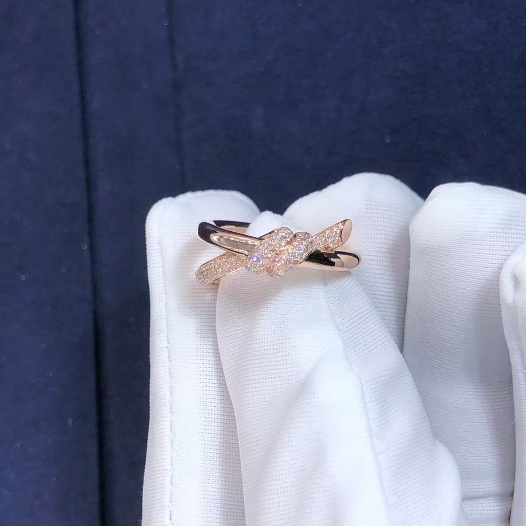 Tiffany & Co. Knot Double Row 18k Rose Gold Diamonds Ring 69526195