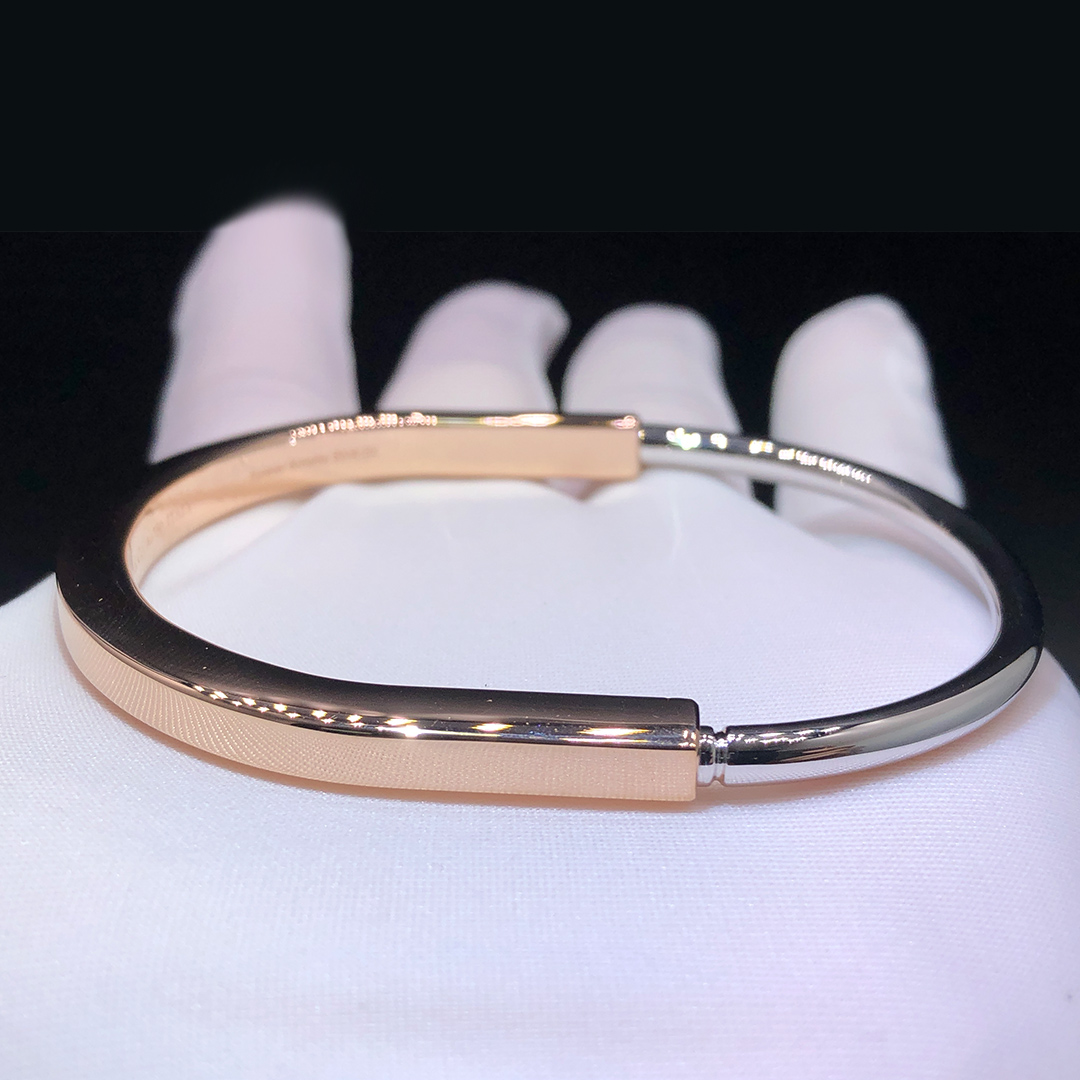 Tiffany & Co. Lock Bangle 18k Rose and White Gold Bracelet 73027381